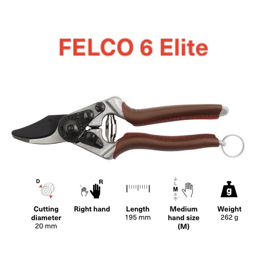 Felco 6 Elite Secateurs + Felco 910 Black Leather Holster + Felco 701 Medium Glove