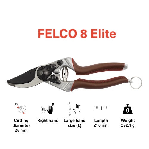 Felco 8 Elite Secateurs + Felco 910 Black Leather Holster + Felco 701 Large Glove