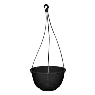 250mm Hanging Basket Pot with saucers & hangers (Black) - Indoor / Outdoor Plant