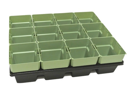 100mm Squat Punnet Pots with Tray - Light Sage Coloured Pot - AusPots