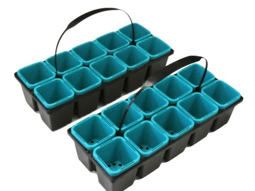 63mm Square Squat Pot(Aqua Colour) & 10cell Tray with Handle Set