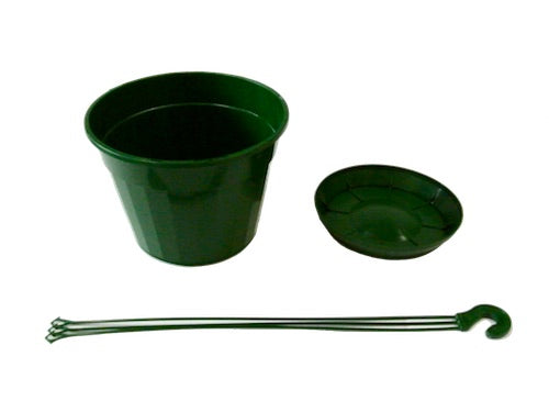 160mm Hanging Basket Pot with Saucer / Green color