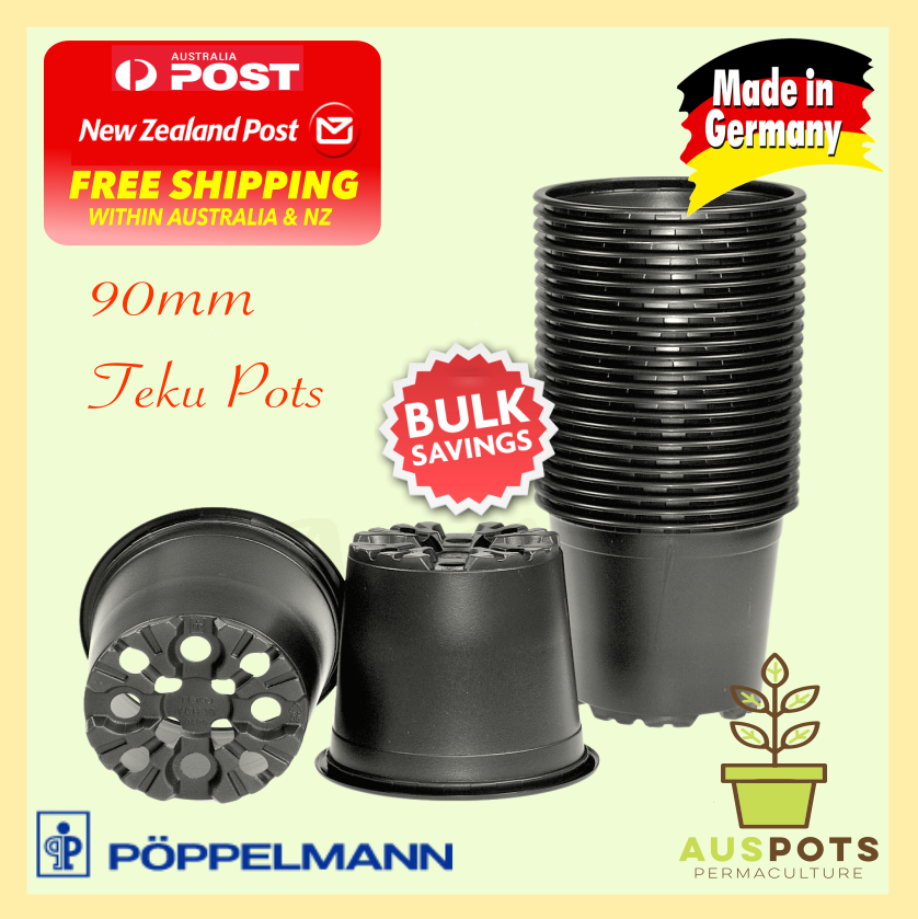 90mm Black Plastic Garden Squat Pots by TEKU VCG - AusPots