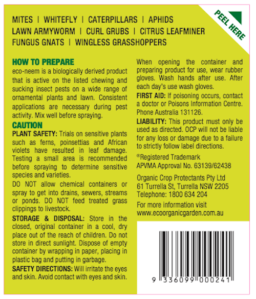 Eco-Neem Registered Organic Insecticide, Mites Killer, Concentrated - AusPots