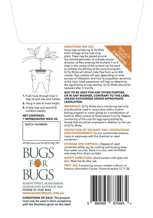 Replacement Wick for Fruit Fly Trap / kills male QLD fruit flies