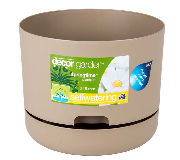 215mm DECOR Self-watering Garden Pot (Latte) x4pots - AusPots