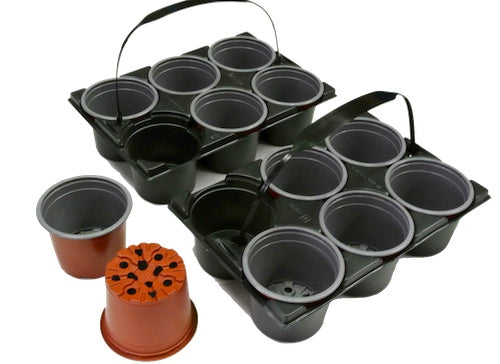 TEKU 90mm Squat Round Pot(Terracotta Colour/VCG)  & 6cell Tray with Handle Set