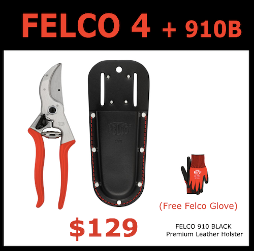 Felco 4 Secateurs + Felco 910 Black Leather Holster + Felco 701 Large Glove