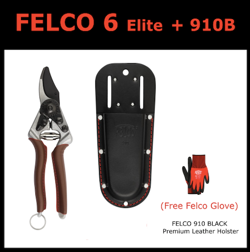 Felco 6 Elite Secateurs + Felco 910 Black Leather Holster + Felco 701 Medium Glove