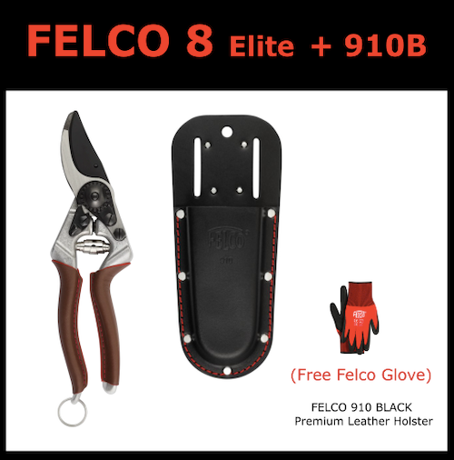 Felco 8 Elite Secateurs + Felco 910 Black Leather Holster + Felco 701 Large Glove