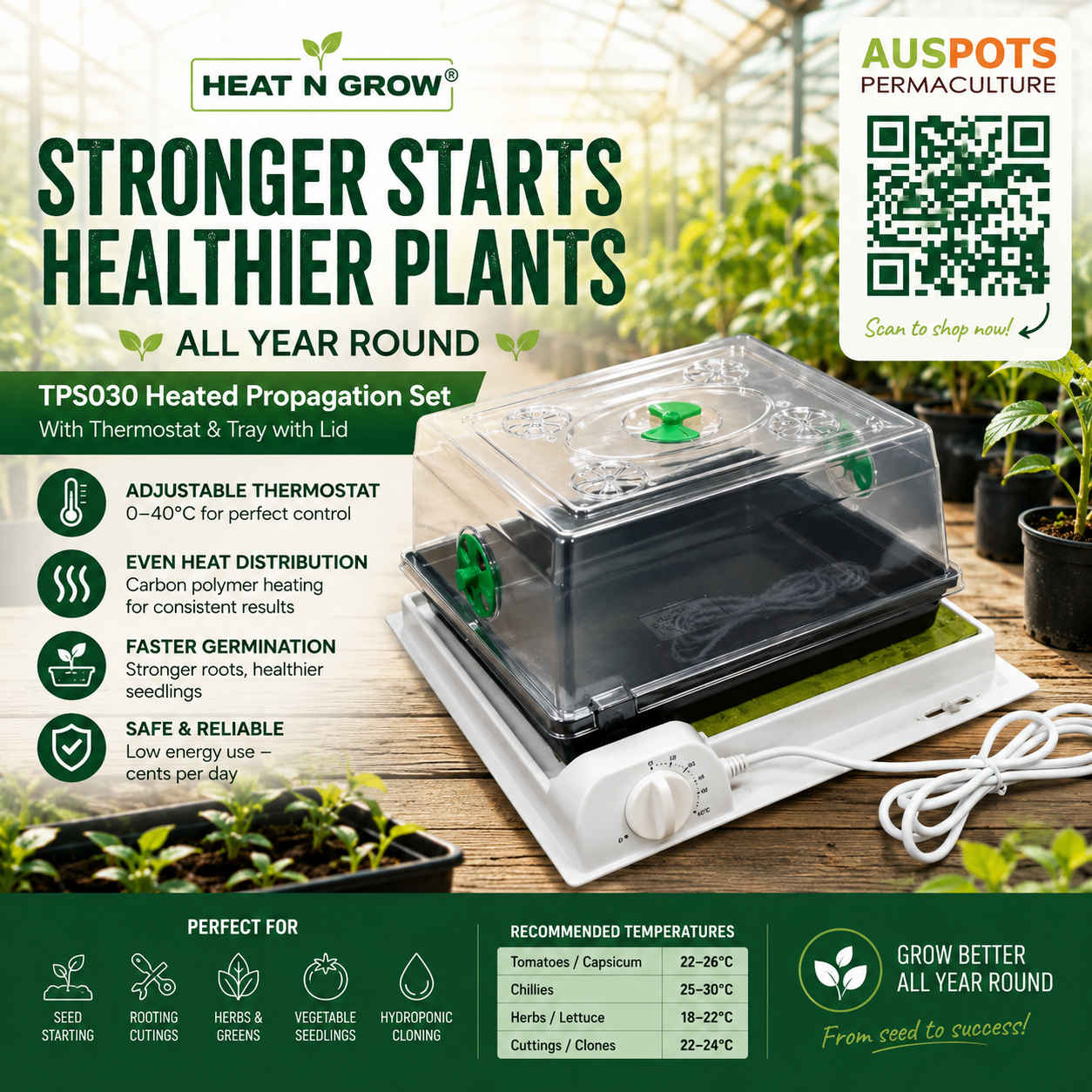 Heat 'n' Grow TPS030 single heated propagation tray with adjustable thermostat
