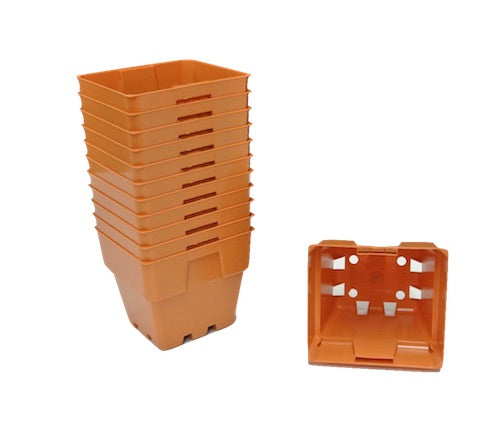 100mm Squat Punnet Pots with Tray - Clay - AusPots