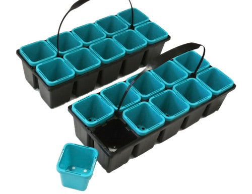 63mm Square Squat Pot(Aqua Colour) & 10cell Tray with Handle Set