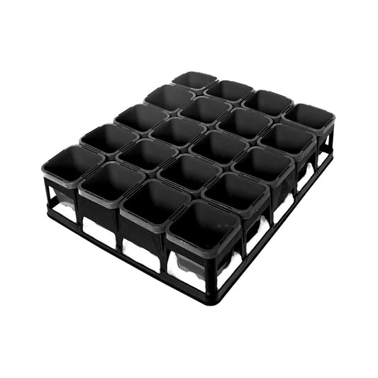 20 X Square Pots Black (63mm) with Tray - AusPots