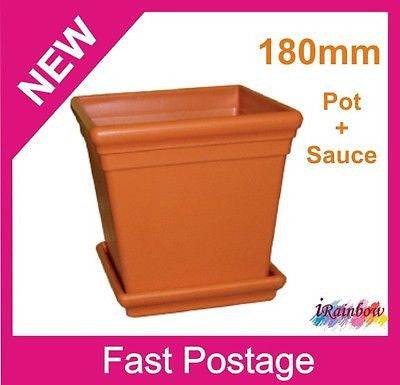 A Square Garden Pots - 180mm with Sauce - Indoor or Outdor Plants or Herbs - AusPots Permaculture